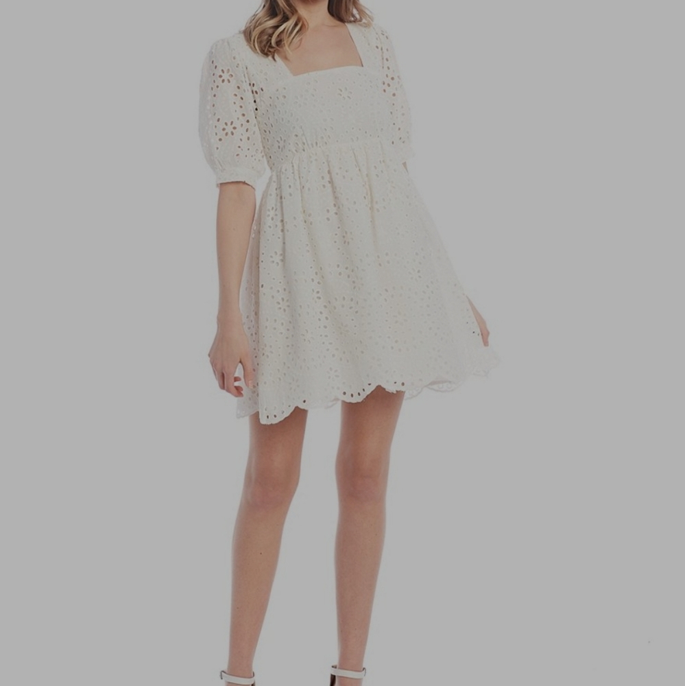 ♡NWT C&V white lace Eyelet Babydoll Dress M♡